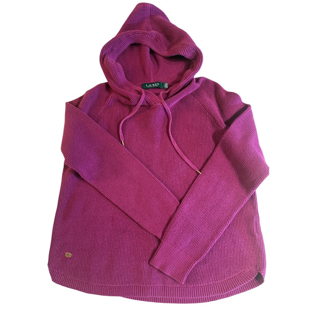 Lauren Ralph Lauren Magenta‎ Purple Ribbed Knit Hooded Sweater Womens Large L